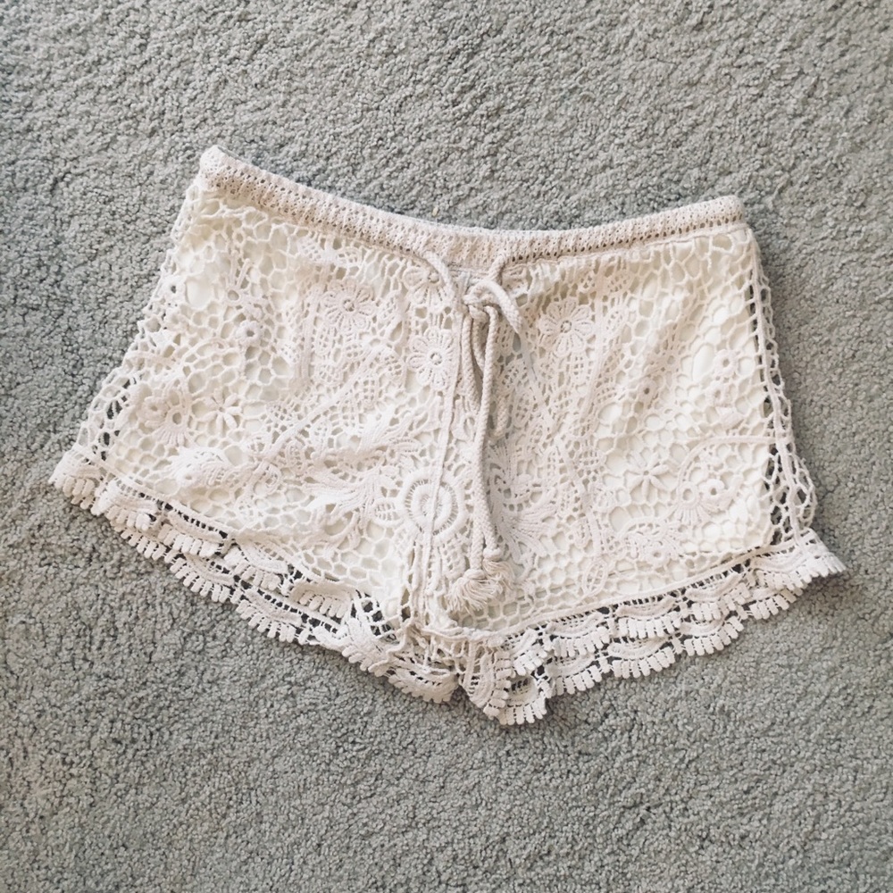 Crochet Lace Shorts Cream Boho Chic